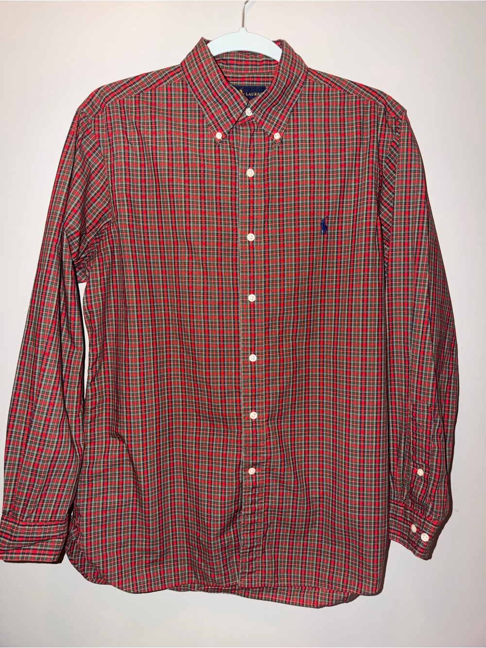 Ralph Lauren 100% cotton Red and Navy Plaid Button-Down Shirt preppy old money